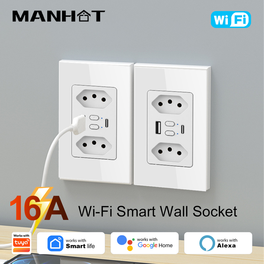 Smart Home Internet - مقبس كهربائي ذكي برازيلي من MANHOT