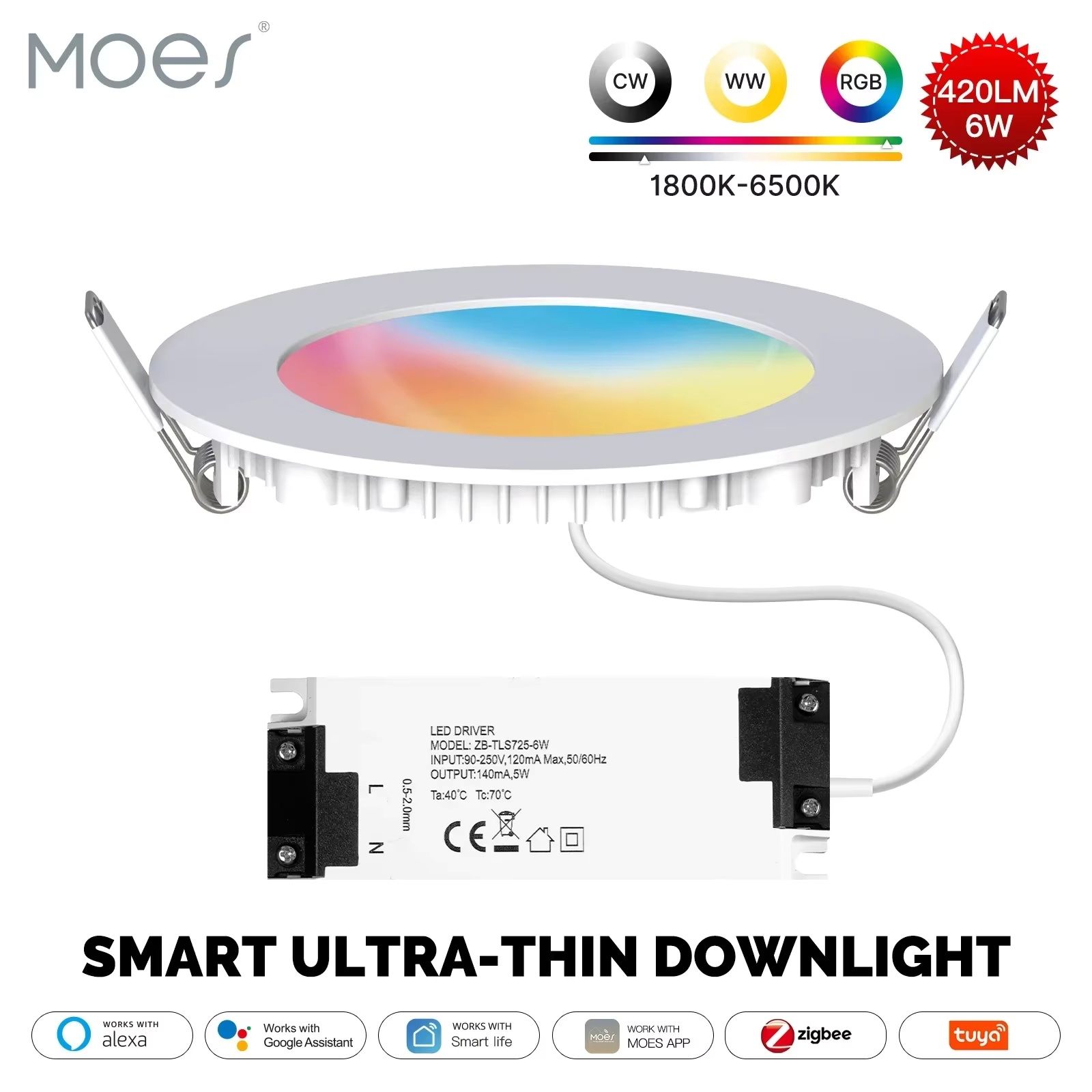 Smart Home Moes - مصباح MOES ZigBee Downlight Tuya فائق